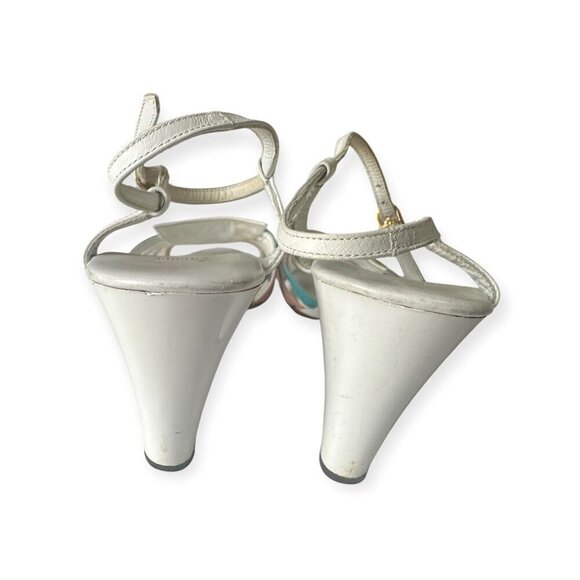 Vintage Amalfi Rangoni Sandals White Multi Strap Italy Block Heels, V-Cut Heels - Picture 6 of 11